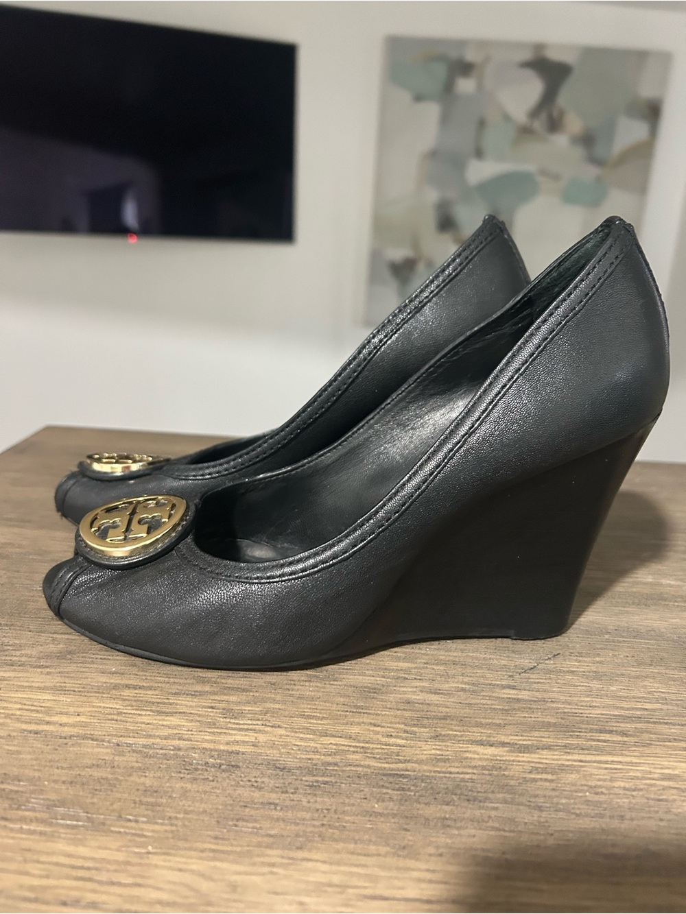 Tory Burch black wedge heels wedges